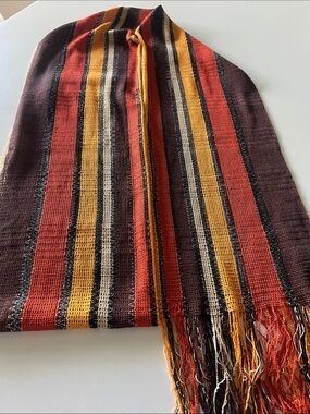 Missoni Striped Knit Scarf in Red, Mustard & Brown